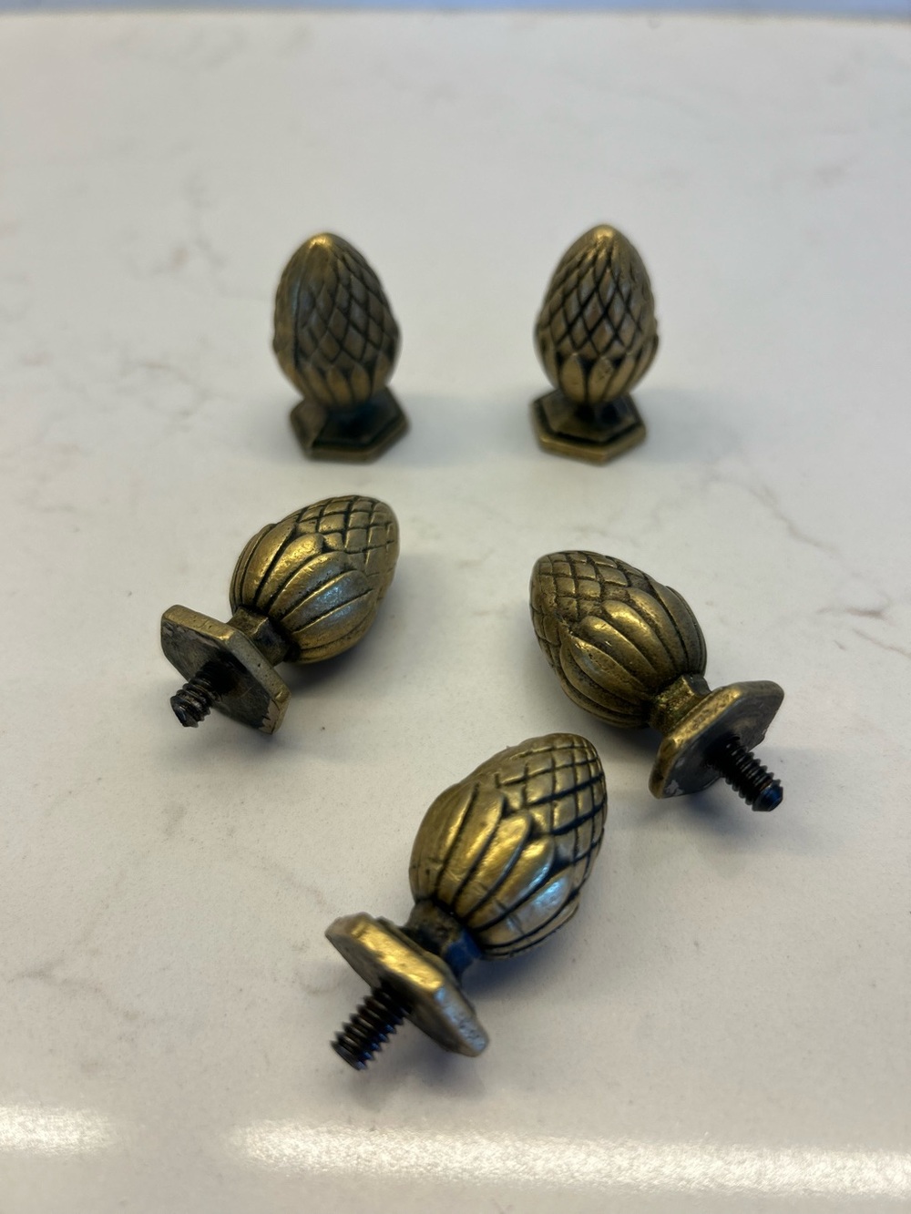 Vintage Brass Pineapple Drawer Pulls or Wall Hook to hang Jewlery - Set of 5